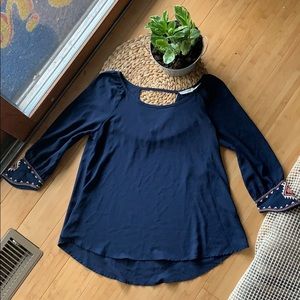 3/4” Sleeve Navy Blue Stitch Top